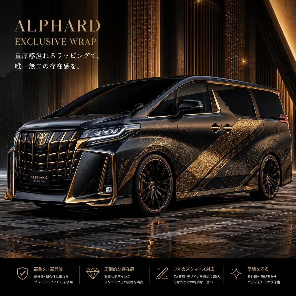 重厚感溢れるアルファードラッピングで差別化を実現福岡のカーラッピングなら株式会社Xceed Design Garage