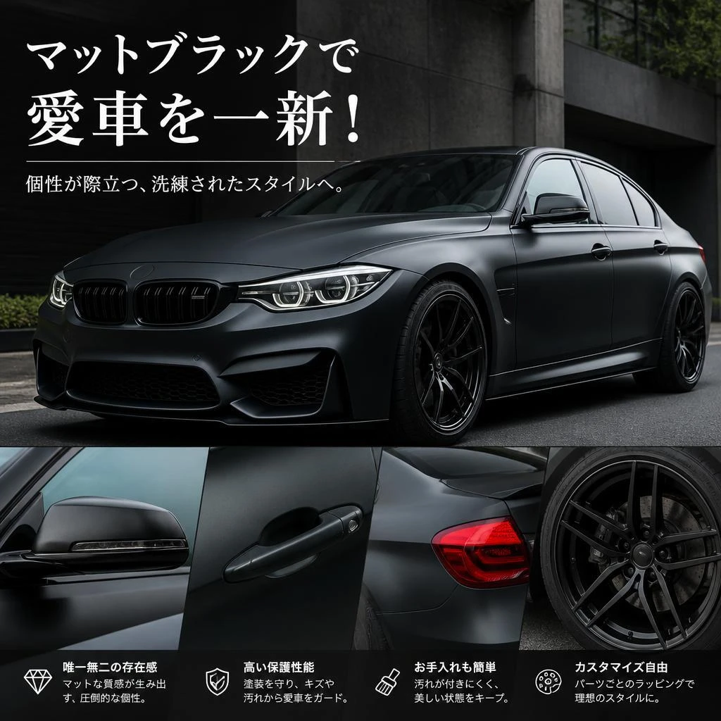 マットブラックで愛車を一新！福岡のカーラッピングのことなら株式会社Xceed Design Garage