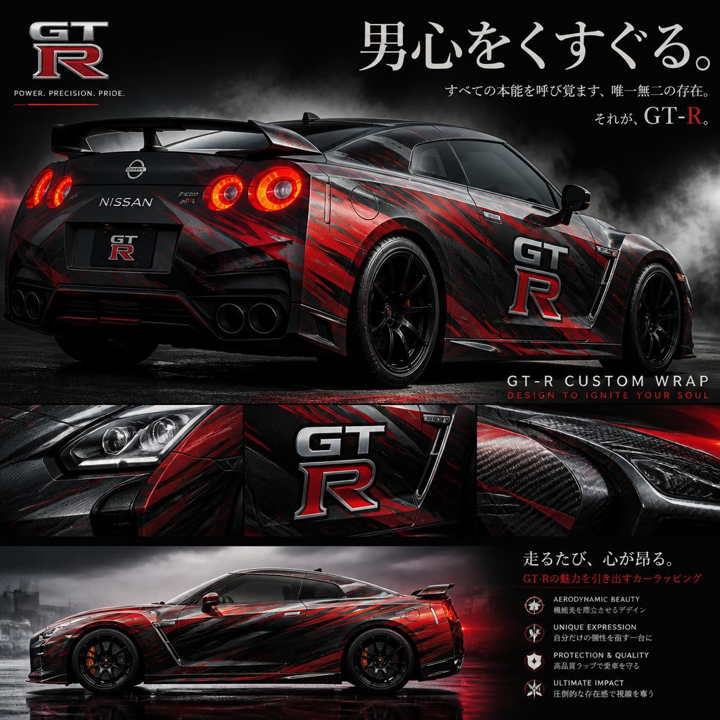 男心をくすぐるGTRの魅力を引き出すカーラッピング福岡株式会社Xceed Design Garage