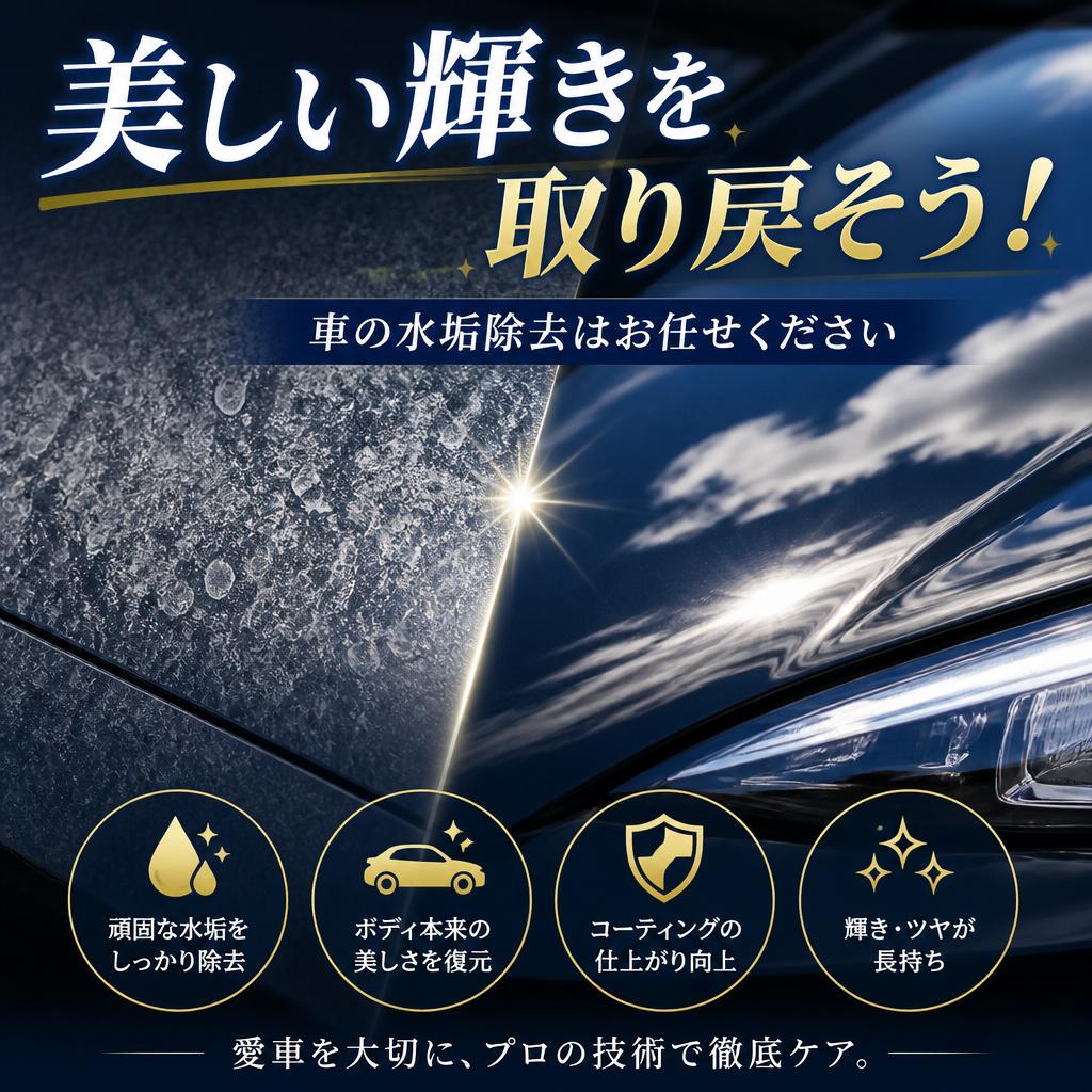 車の水垢除去はお任せください福岡でコーティング研磨は株式会社Xceed Design Garage