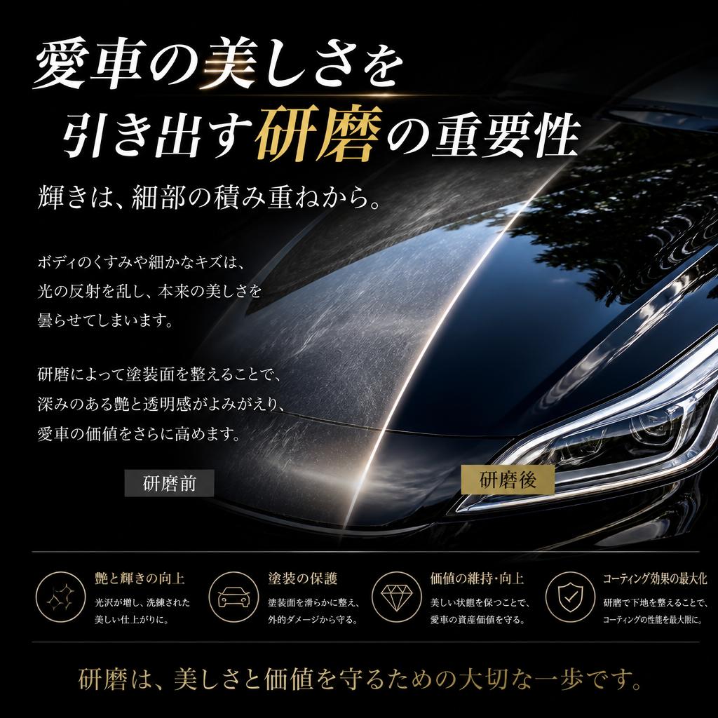 愛車の美しさを引き出す研磨の重要性福岡でコーティングは株式会社Xceed Design Garage