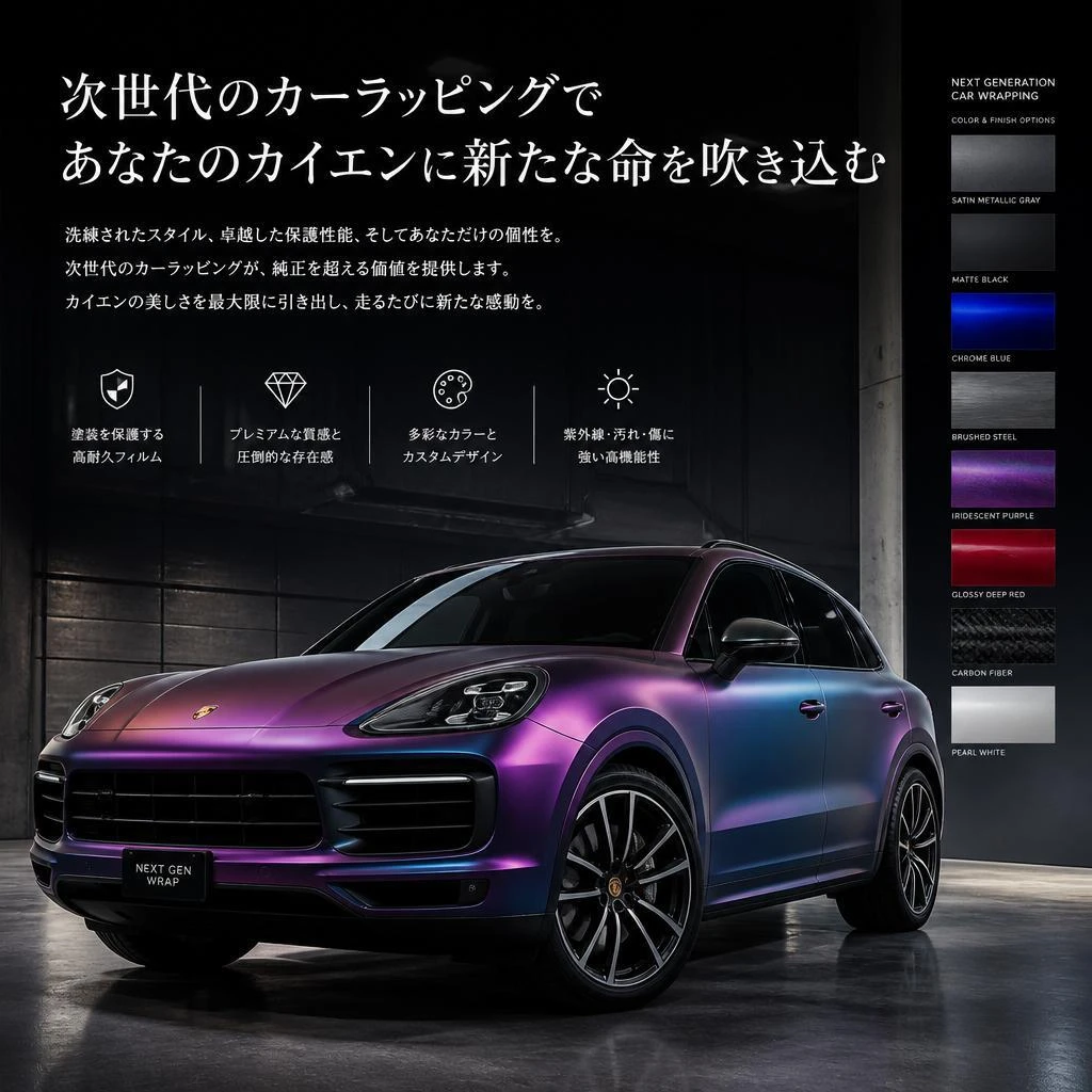 次世代のカーラッピングでカイエンに新たな命を吹き込む。福岡でカーラッピングは株式会社Xceed Design Garage
