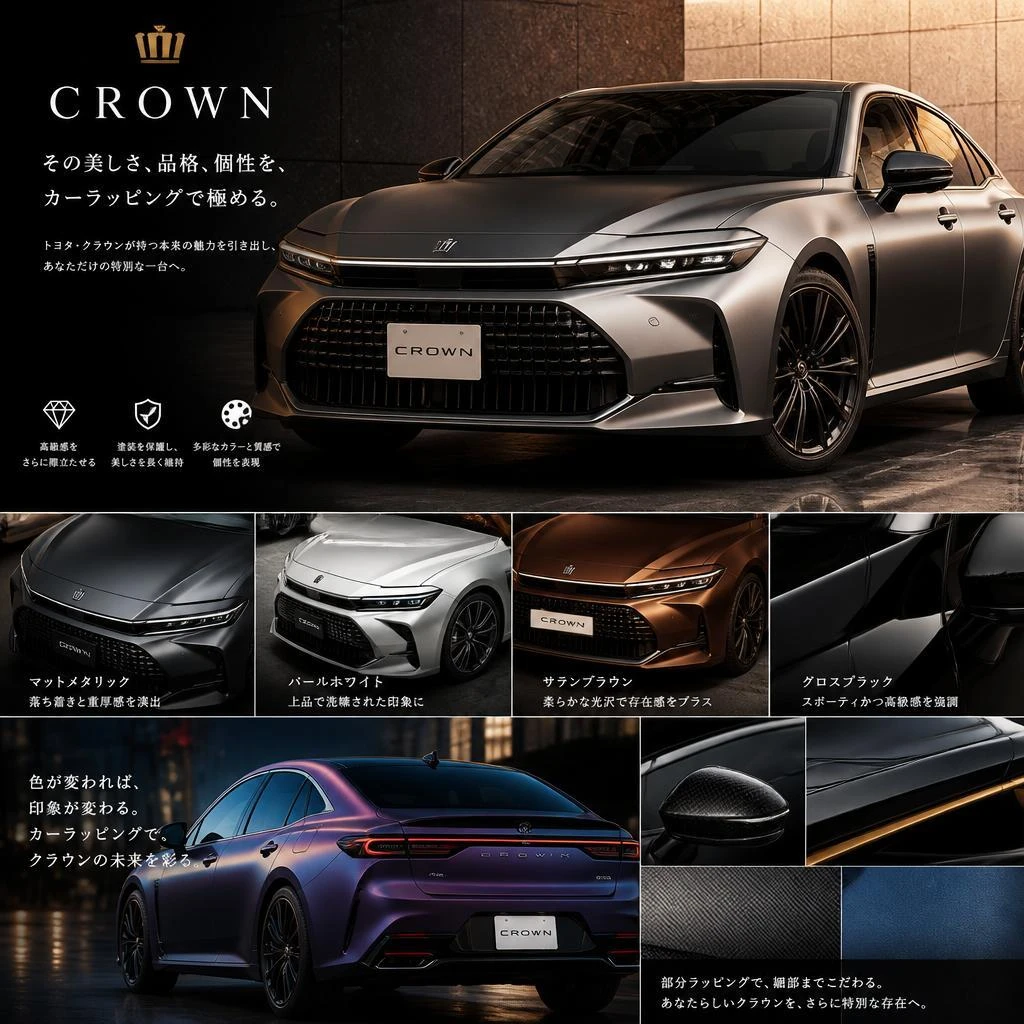トヨタ・クラウンの魅力を引き出すカーラッピング福岡でカーラッピングは株式会社Xceed Design Garage