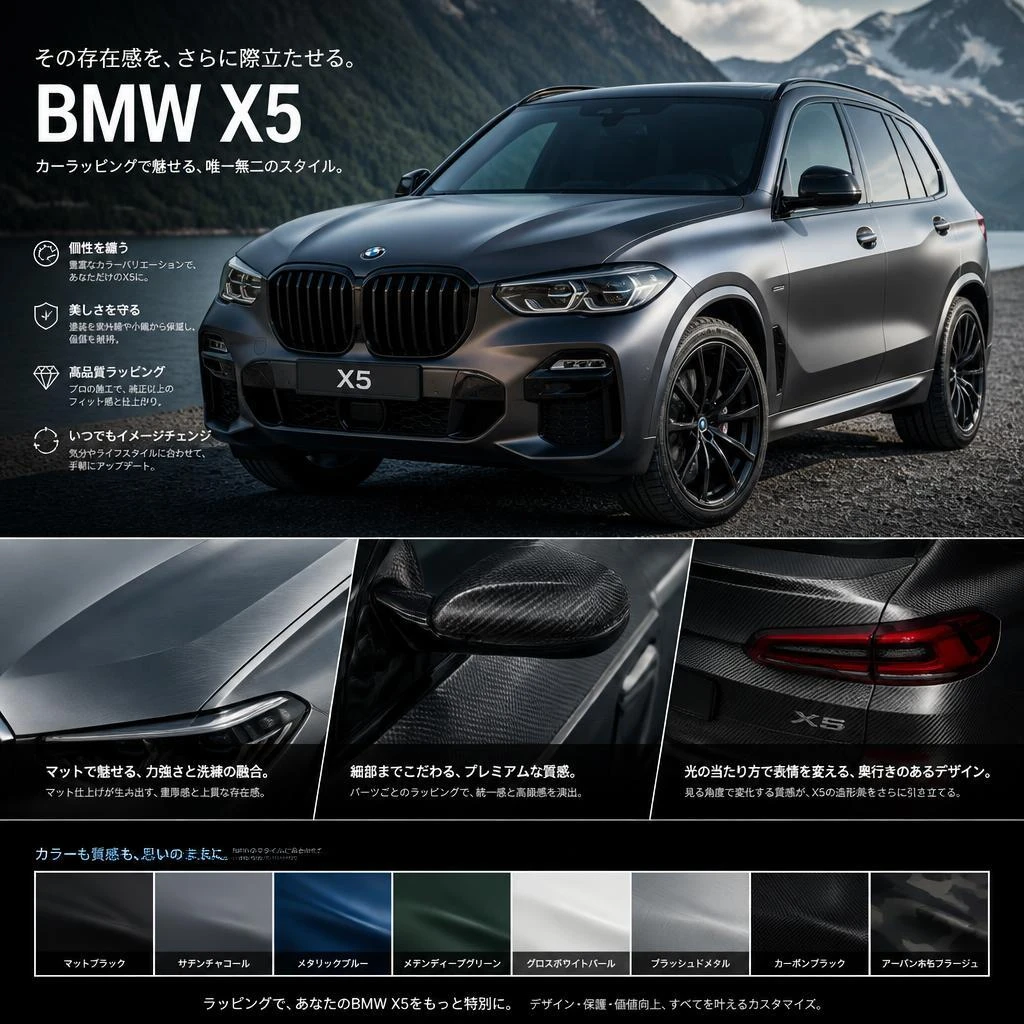 BMW X5の魅力を引き出す福岡でカーラッピングは株式会社Xceed Design Garage