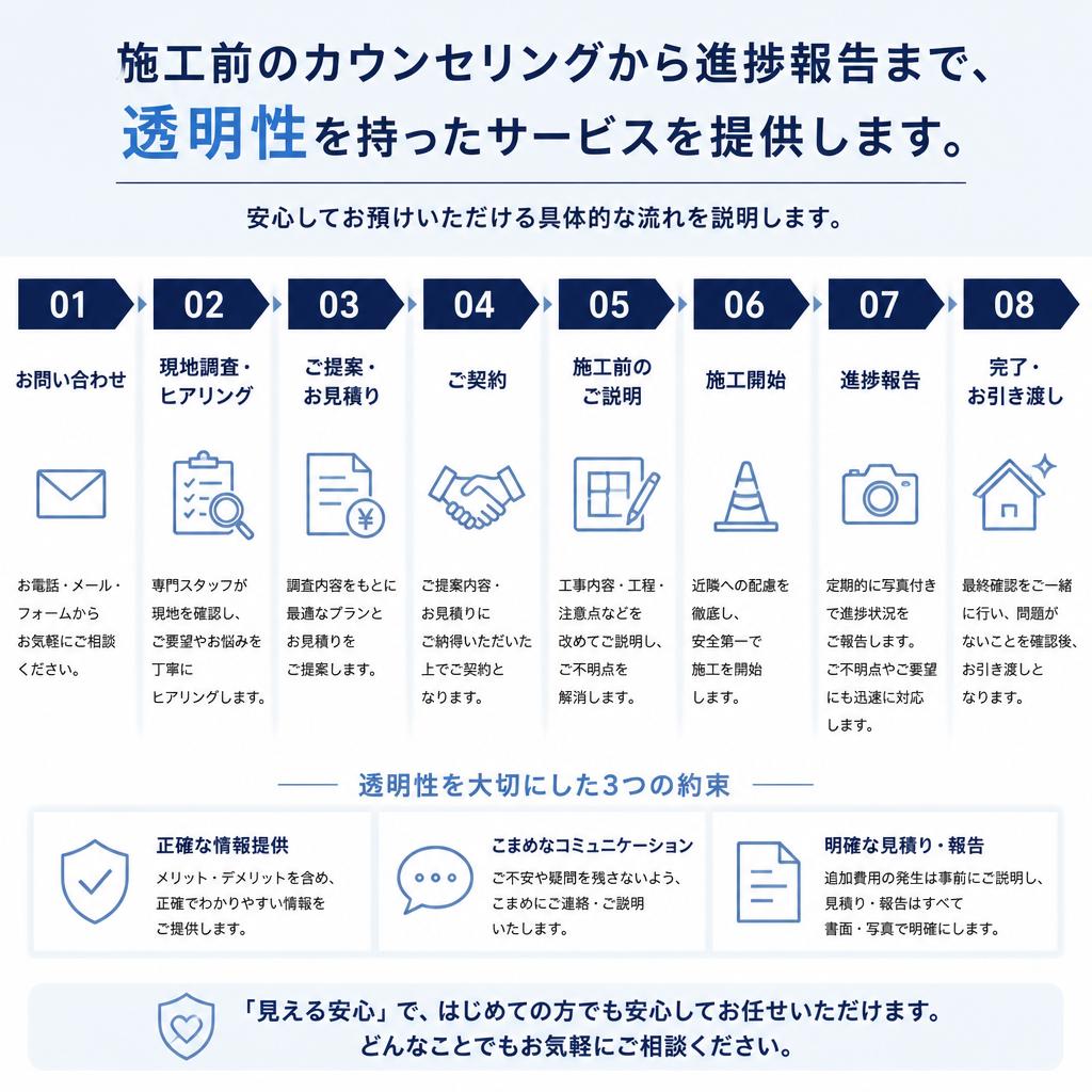 施工の流れと安心のサポート