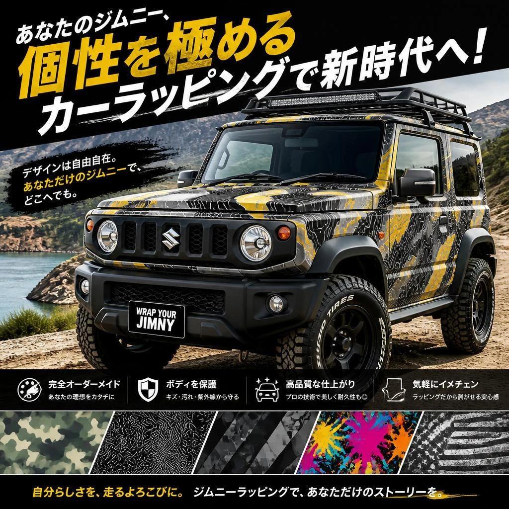 あなたのジムニー、個性を極めるカーラッピングで新時代へ！福岡でカーラッピングは株式会社Xceed Design Garage